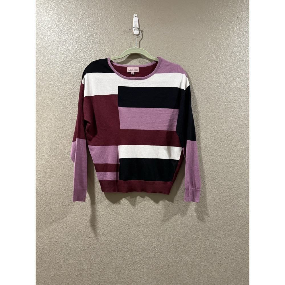 Carol Rose Colorblock Knit Pullover Sweater Crew Neck Multicolor Women's‎ S